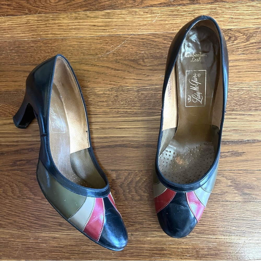 Vintage Lady McGuire leather patchwork heels 6.5 pinup rockabilly